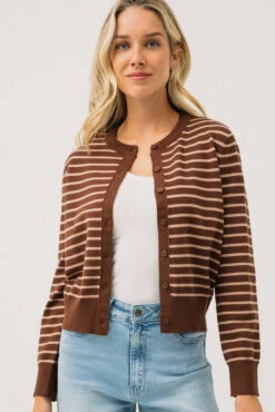 Le Cardigan Rayé Moka Et Brun