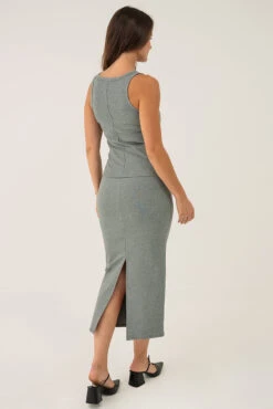 La Jupe En Coton Longue Avec Couture Décorative Et Fente Au Dos -Mode Femme Homme product 015A04702 7