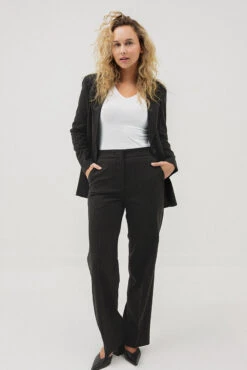 Le Pantalon Droit Jambe Large Noir Ligné 5 Le Pantalon Droit Jambe Large Noir Ligné -Mode Femme Homme product 015A10804 803 3