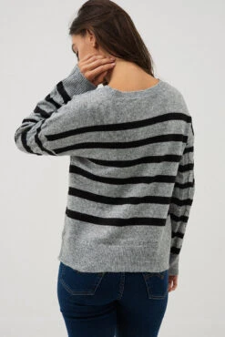 Le Chandail En Tricot Rayé Gris Et Noir 6 Le Chandail En Tricot Rayé Gris Et Noir -Mode Femme Homme product 015A14203 100 3