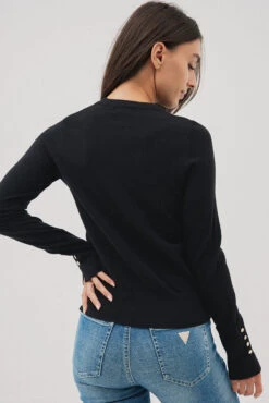 Le Chandail Noir Avec Détails De Boutons Aux Manches -Mode Femme Homme product 015A14214 172 3