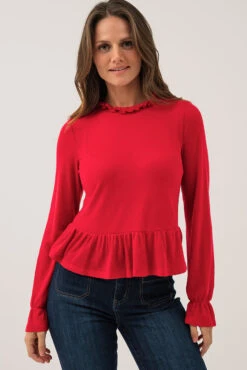 La Blouse T-shirt Peplum à Manches Longues