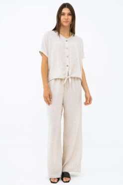 Le Pantalon Aspect Lin Chic à Boucle -Mode Femme Homme product 015P10909 586 5