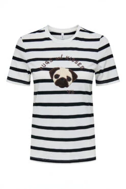 ONLY Le T-shirt Rayé Blanc Et Noir Avec Broderie De Chien -Mode Femme Homme product 15316954 646