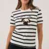 ONLY Le T-shirt Rayé Blanc Et Noir Avec Broderie De Chien