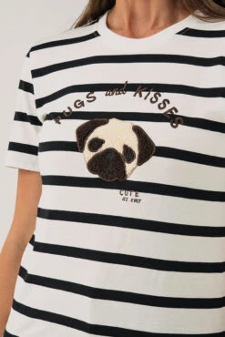 ONLY Le T-shirt Rayé Blanc Et Noir Avec Broderie De Chien -Mode Femme Homme product 15316954 646 5