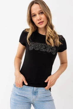 Le T-shirt Guess Logo Dentelle Et Strass